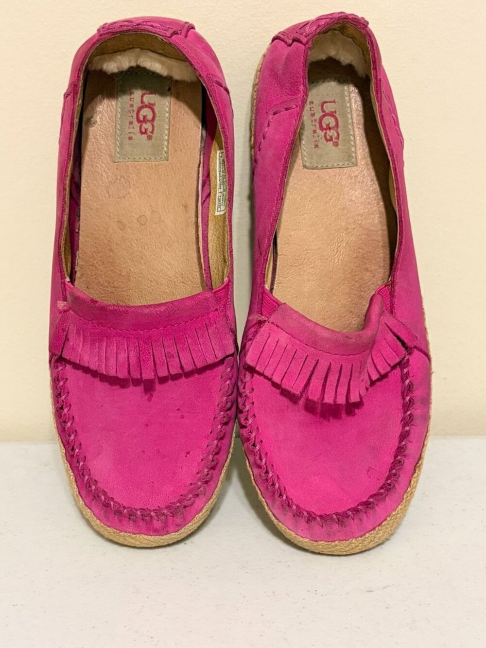 UGG Australia Women's Marrah Hot Pink Leather Suede Moccasin Flats Size 8
